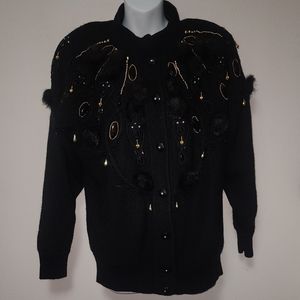 Cervelle Embellished Lambswool Cardigan Sweater S